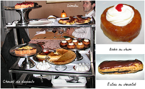 chariot des desserts : clair au chocolat et baba au rhum