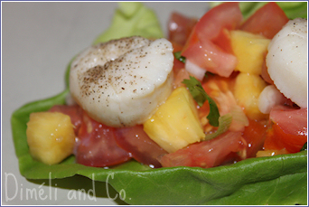 ptoncles sauts, salsa d'ananas et d'chalotes