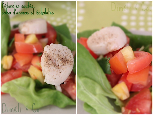 ptoncles sauts, salsa d'ananas et d'chalotes