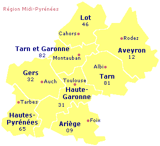 carte de la rgion Midi-Pyrnes